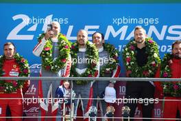 Richard Lietz (AUT) / Gianmaria Bruni (ITA) / Frederic Makowiecki (FRA) #91 Porsche GT Team - LMGTE PRO winners on the podium. 12.06.2022. FIA World Endurance Championship, Round 3, Le Mans 24 Hours Race, Le Mans, France, Sunday