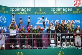 The podium: Sebastien Buemi (SUI) / Brendon Hartley (NZL) / Ryo Hirakawa (JPN) #08 Toyota Gazoo Racing, winners; Mike Conway (GBR) / Kamui Kobayashi (JPN) / Jose Maria Lopez (ARG) #07 Toyota Gazoo Racing, second. 12.06.2022. FIA World Endurance Championship, Round 3, Le Mans 24 Hours Race, Le Mans, France, Sunday