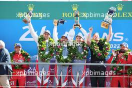 Richard Lietz (AUT) / Gianmaria Bruni (ITA) / Frederic Makowiecki (FRA) #91 Porsche GT Team - LMGTE PRO winners on the podium. 12.06.2022. FIA World Endurance Championship, Round 3, Le Mans 24 Hours Race, Le Mans, France, Sunday
