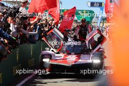 Race winners Sebastien Buemi (SUI) / Brendon Hartley (NZL) / Ryo Hirakawa (JPN) #08 Toyota Racing, Toyota GR010, Hybrid celebrate in parc ferme. 12.06.2022. FIA World Endurance Championship, Round 3, Le Mans 24 Hours Race, Le Mans, France, Sunday