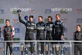 (L to R): Race winners  Mathieu Vaxiviere (FRA); Nicolas Lapierre (FRA); and Andre Negrao (BRA) #36 Alpine Elf Matmut, celebrate on the podium. 10.07.2022. FIA World Endurance Championship, Rd 4, Monza, Italy.