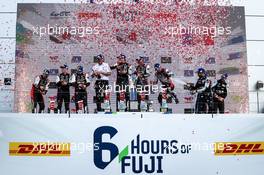 The podium (L to R): Kamui Kobayashi (JPN), Mike Conway (GBR), Jose Maria Lopez (ARG) #07 Toyota Gazoo Racing, second; Brendon Hartley (NZL), Ryo Hirakawa (JPN), Sebastien Buemi (SUI) #08 Toyota Gazoo Racing, Toyota, race winners; Andre Negrao (BRA), Nicolas Lapierre (FRA),Mathieu Vaxiviere (FRA) #36 Alpine Elf Matmut, third. 11.09.2022. FIA World Endurance Championship, Round 5, Six Hours of Fuji, Fuji, Japan, Sunday.