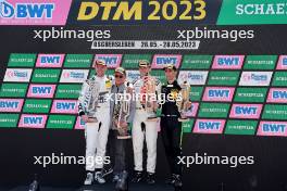 Tim Heinemann (D) (Toksport WRT - Porsche 911 GT3 R), Christian Engelhart (D) (Toksport WRT - Porsche 911 GT3 R) und Thomas Preining (A) (Manthey EMA - Porsche 911 GT3 R)b 28.05.2023, DTM Round 1, Motorsport Arena Oschersleben, Germany, Sunday