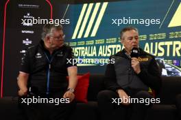 (L to R): Otmar Szafnauer (USA) Alpine F1 Team, Team Principal, and Mario Isola (ITA) Pirelli Racing Manager, in the FIA Press Conference. 31.03.2023. Formula 1 World Championship, Rd 3, Australian Grand Prix, Albert Park, Melbourne, Australia, Practice Day.