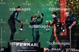 The podium (L to R): Lewis Hamilton (GBR) Mercedes AMG F1, second; Max Verstappen (NLD) Red Bull Racing, race winner; Fernando Alonso (ESP) Aston Martin F1 Team, third. 02.04.2023. Formula 1 World Championship, Rd 3, Australian Grand Prix, Albert Park, Melbourne, Australia, Race Day.