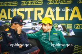 (L to R): Max Verstappen (NLD) Red Bull Racing and Fernando Alonso (ESP) Aston Martin F1 Team in the post race FIA Press Conference. 02.04.2023. Formula 1 World Championship, Rd 3, Australian Grand Prix, Albert Park, Melbourne, Australia, Race Day.