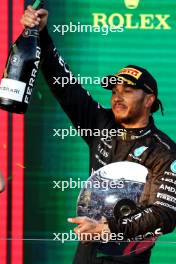 Second placed Lewis Hamilton (GBR) Mercedes AMG F1 celebrates on the podium. 02.04.2023. Formula 1 World Championship, Rd 3, Australian Grand Prix, Albert Park, Melbourne, Australia, Race Day.