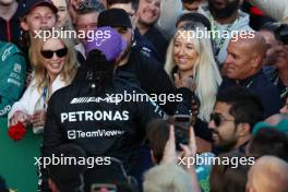 Lewis Hamilton (GBR) Mercedes AMG F1 celebrates his second position in parc ferme with Kylie Minogue (AUS) Singer and Kelly Slater (USA) Surfer.  02.04.2023. Formula 1 World Championship, Rd 3, Australian Grand Prix, Albert Park, Melbourne, Australia, Race Day.