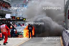 A large fire in the pits for Supercars driver James Courtney (AUS) Tickford Racing. 01.04.2023. Formula 1 World Championship, Rd 3, Australian Grand Prix, Albert Park, Melbourne, Australia, Qualifying Day.