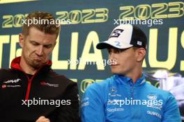 (L to R): Nico Hulkenberg (GER) Haas F1 Team and Logan Sargeant (USA) Williams Racing in the FIA Press Conference. 30.03.2023. Formula 1 World Championship, Rd 3, Australian Grand Prix, Albert Park, Melbourne, Australia, Preparation Day.