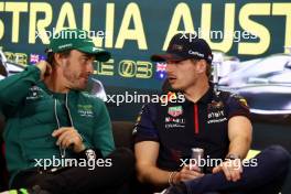 (L to R): Fernando Alonso (ESP) Aston Martin F1 Team and Max Verstappen (NLD) Red Bull Racing in the FIA Press Conference. 30.03.2023. Formula 1 World Championship, Rd 3, Australian Grand Prix, Albert Park, Melbourne, Australia, Preparation Day.