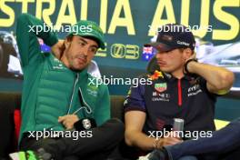 (L to R): Fernando Alonso (ESP) Aston Martin F1 Team and Max Verstappen (NLD) Red Bull Racing, in the FIA Press Conference. 30.03.2023. Formula 1 World Championship, Rd 3, Australian Grand Prix, Albert Park, Melbourne, Australia, Preparation Day.