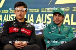 (L to R): Zhou Guanyu (CHN) Alfa Romeo F1 Team, and Fernando Alonso (ESP) Aston Martin F1 Team, in the FIA Press Conference. 30.03.2023. Formula 1 World Championship, Rd 3, Australian Grand Prix, Albert Park, Melbourne, Australia, Preparation Day.