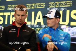 (L to R): Nico Hulkenberg (GER) Haas F1 Team and Logan Sargeant (USA) Williams Racing in the FIA Press Conference. 30.03.2023. Formula 1 World Championship, Rd 3, Australian Grand Prix, Albert Park, Melbourne, Australia, Preparation Day.