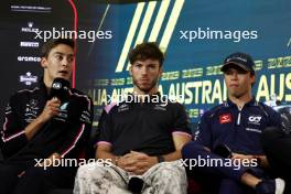 (L to R): George Russell (GBR) Mercedes AMG F1; Pierre Gasly (FRA) Alpine F1 Team; and Nyck de Vries (NLD) AlphaTauri, in the FIA Press Conference. 30.03.2023. Formula 1 World Championship, Rd 3, Australian Grand Prix, Albert Park, Melbourne, Australia, Preparation Day.