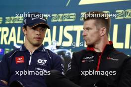 (L to R): Nyck de Vries (NLD) AlphaTauri and Nico Hulkenberg (GER) Haas F1 Team in the FIA Press Conference. 30.03.2023. Formula 1 World Championship, Rd 3, Australian Grand Prix, Albert Park, Melbourne, Australia, Preparation Day.