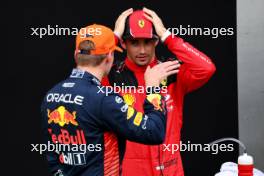 (L to R): Max Verstappen (NLD) Red Bull Racing and Charles Leclerc (MON) Ferrari in qualifying parc ferme. 30.06.2023. Formula 1 World Championship, Rd 10, Austrian Grand Prix, Spielberg, Austria, Qualifying Day.