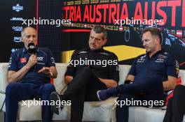(L to R): Franz Tost (AUT) AlphaTauri Team Principal; Guenther Steiner (ITA) Haas F1 Team Prinicipal; and Christian Horner (GBR) Red Bull Racing Team Principal, in the FIA Press Conference. 30.06.2023. Formula 1 World Championship, Rd 10, Austrian Grand Prix, Spielberg, Austria, Qualifying Day.