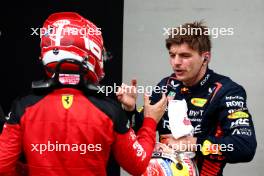Race winner Max Verstappen (NLD) Red Bull Racing in parc ferme with second placed Charles Leclerc (MON) Ferrari. 02.07.2023. Formula 1 World Championship, Rd 10, Austrian Grand Prix, Spielberg, Austria, Race Day.