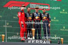 The podium (L to R): Charles Leclerc (MON) Ferrari, second; Phil Turner (GBR) Red Bull Racing Chief Mechanic; Max Verstappen (NLD) Red Bull Racing, race winner; Sergio Perez (MEX) Red Bull Racing, third. 02.07.2023. Formula 1 World Championship, Rd 10, Austrian Grand Prix, Spielberg, Austria, Race Day.