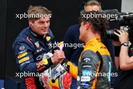 (L to R): Max Verstappen (NLD) Red Bull Racing with Lando Norris (GBR) McLaren in parc ferme. 01.07.2023. Formula 1 World Championship, Rd 10, Austrian Grand Prix, Spielberg, Austria, Sprint Day.