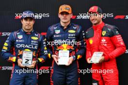 Top three in Sprint (L to R): Sergio Perez (MEX) Red Bull Racing, second; Max Verstappen (NLD) Red Bull Racing, race winner; Carlos Sainz Jr (ESP) Ferrari, third. 01.07.2023. Formula 1 World Championship, Rd 10, Austrian Grand Prix, Spielberg, Austria, Sprint Day.