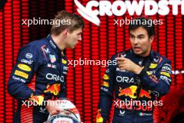 (L to R): Max Verstappen (NLD) Red Bull Racing with team mate Sergio Perez (MEX) Red Bull Racing in Sprint parc ferme. 01.07.2023. Formula 1 World Championship, Rd 10, Austrian Grand Prix, Spielberg, Austria, Sprint Day.