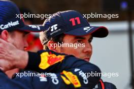 Sergio Perez (MEX) Red Bull Racing and team mate Max Verstappen (NLD) Red Bull Racing in qualifying parc ferme. 28.04.2023. Formula 1 World Championship, Rd 4, Azerbaijan Grand Prix, Baku Street Circuit, Azerbaijan, Qualifying Day.