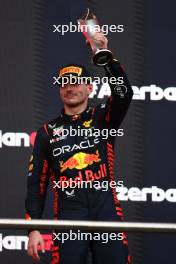 Max Verstappen (NLD) Red Bull Racing celebrates his second position on the podium. 30.04.2023. Formula 1 World Championship, Rd 4, Azerbaijan Grand Prix, Baku Street Circuit, Azerbaijan, Race Day.