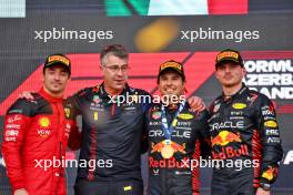 The podium (L to R): Charles Leclerc (MON) Ferrari, third; Sergio Perez (MEX) Red Bull Racing, race winner; Max Verstappen (NLD) Red Bull Racing, second. 30.04.2023. Formula 1 World Championship, Rd 4, Azerbaijan Grand Prix, Baku Street Circuit, Azerbaijan, Race Day.