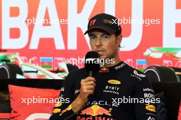 Sergio Perez (MEX) Red Bull Racing in the post race FIA Press Conference. 30.04.2023. Formula 1 World Championship, Rd 4, Azerbaijan Grand Prix, Baku Street Circuit, Azerbaijan, Race Day.