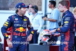 (L to R): Sprint winner Sergio Perez (MEX) Red Bull Racing with team mate Max Verstappen (NLD) Red Bull Racing in parc ferme. 29.04.2023. Formula 1 World Championship, Rd 4, Azerbaijan Grand Prix, Baku Street Circuit, Azerbaijan, Sprint Day.