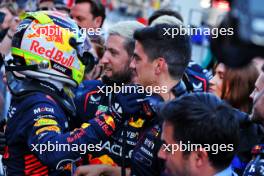 Sprint winner Sergio Perez (MEX) Red Bull Racing celebrates with the team in parc ferme. 29.04.2023. Formula 1 World Championship, Rd 4, Azerbaijan Grand Prix, Baku Street Circuit, Azerbaijan, Sprint Day.