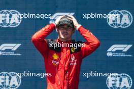 Charles Leclerc (MON) Ferrari celebrates winning Sprint Shootout in parc ferme. 29.04.2023. Formula 1 World Championship, Rd 4, Azerbaijan Grand Prix, Baku Street Circuit, Azerbaijan, Sprint Day.