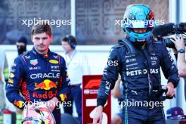 (L to R): Max Verstappen (NLD) Red Bull Racing and George Russell (GBR) Mercedes AMG F1 discuss the Sprint race in parc ferme. 29.04.2023. Formula 1 World Championship, Rd 4, Azerbaijan Grand Prix, Baku Street Circuit, Azerbaijan, Sprint Day.