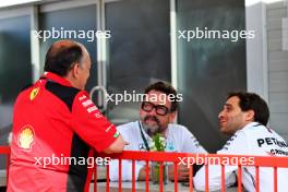 (L to R): Frederic Vasseur (FRA) Ferrari Team Principal with Gwen Lagrue, Head of Mercedes AMG Driver Development and Jerome d'Ambrosio (BEL) Mercedes AMG F1 Driver Development Director. 29.04.2023. Formula 1 World Championship, Rd 4, Azerbaijan Grand Prix, Baku Street Circuit, Azerbaijan, Sprint Day.