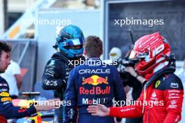 (L to R): George Russell (GBR) Mercedes AMG F1 and Max Verstappen (NLD) Red Bull Racing discuss the Sprint race in parc ferme. 29.04.2023. Formula 1 World Championship, Rd 4, Azerbaijan Grand Prix, Baku Street Circuit, Azerbaijan, Sprint Day.