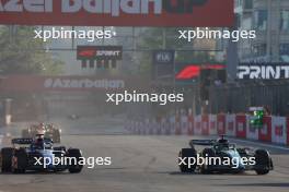 (L to R): Alexander Albon (THA) Williams Racing FW45 and Lance Stroll (CDN) Aston Martin F1 Team AMR23 battle for position. 29.04.2023. Formula 1 World Championship, Rd 4, Azerbaijan Grand Prix, Baku Street Circuit, Azerbaijan, Sprint Day.