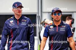(L to R): Max Verstappen (NLD) Red Bull Racing and Sergio Perez (MEX) Red Bull Racing on the drivers' parade. 30.04.2023. Formula 1 World Championship, Rd 4, Azerbaijan Grand Prix, Baku Street Circuit, Azerbaijan, Race Day.