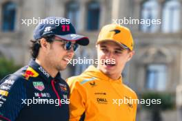 (L to R): Sergio Perez (MEX) Red Bull Racing with Lando Norris (GBR) McLaren. 27.04.2023. Formula 1 World Championship, Rd 4, Azerbaijan Grand Prix, Baku Street Circuit, Azerbaijan, Preparation Day.