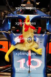 Pierre Gasly (FRA) Alpine F1 Team A523 with a cuddly Gallic rooster. 28.07.2023. Formula 1 World Championship, Rd 13, Belgian Grand Prix, Spa Francorchamps, Belgium, Qualifying Day.