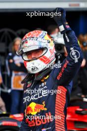 Max Verstappen (NLD) Red Bull Racing celebrates his pole position in qualifying parc ferme. 28.07.2023. Formula 1 World Championship, Rd 13, Belgian Grand Prix, Spa Francorchamps, Belgium, Qualifying Day.