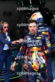 Sergio Perez (MEX) Red Bull Racing in qualifying parc ferme. 28.07.2023. Formula 1 World Championship, Rd 13, Belgian Grand Prix, Spa Francorchamps, Belgium, Qualifying Day.