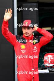 Charles Leclerc (MON) Ferrari celebrates his second position in qualifying parc ferme. 28.07.2023. Formula 1 World Championship, Rd 13, Belgian Grand Prix, Spa Francorchamps, Belgium, Qualifying Day.