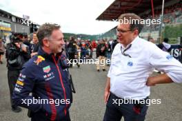 (L to R): Christian Horner (GBR) Red Bull Racing Team Principal with Nicholas Tombazis (GRE) FIA Head of Single-Seater Technical Matters on the grid. 30.07.2023. Formula 1 World Championship, Rd 13, Belgian Grand Prix, Spa Francorchamps, Belgium, Race Day.
