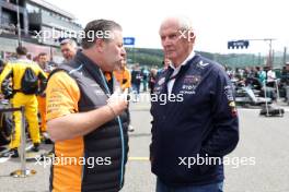(L to R): Zak Brown (USA) McLaren Executive Director with Dr Helmut Marko (AUT) Red Bull Motorsport Consultant on the grid. 30.07.2023. Formula 1 World Championship, Rd 13, Belgian Grand Prix, Spa Francorchamps, Belgium, Race Day.