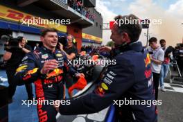 Race winner Max Verstappen (NLD) Red Bull Racing celebrates with Christian Horner (GBR) Red Bull Racing Team Principal in parc ferme. 30.07.2023. Formula 1 World Championship, Rd 13, Belgian Grand Prix, Spa Francorchamps, Belgium, Race Day.