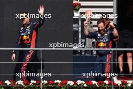Race winner Max Verstappen (NLD) Red Bull Racing celebrates on the podium. 30.07.2023. Formula 1 World Championship, Rd 13, Belgian Grand Prix, Spa Francorchamps, Belgium, Race Day.