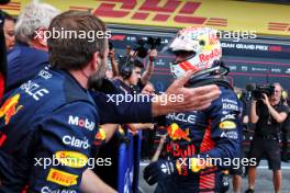 Race winner Max Verstappen (NLD) Red Bull Racing celebrates with Dr Helmut Marko (AUT) Red Bull Motorsport Consultant in parc ferme. 30.07.2023. Formula 1 World Championship, Rd 13, Belgian Grand Prix, Spa Francorchamps, Belgium, Race Day.