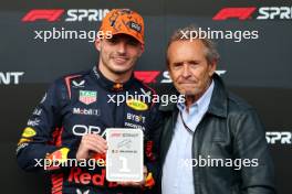 (L to R): Sprint winner Max Verstappen (NLD) Red Bull Racing celebrates in parc ferme with Jacky Ickx (BEL). 29.07.2023. Formula 1 World Championship, Rd 13, Belgian Grand Prix, Spa Francorchamps, Belgium, Sprint Day.